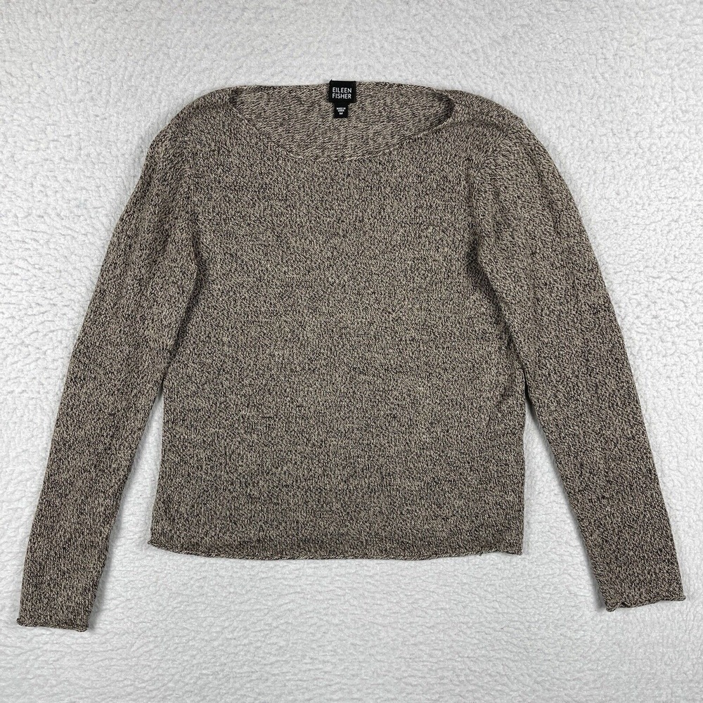 Eileen Fisher Sweater‎ Womens Medium Beige Brown Linen Casual Preppy Career Top